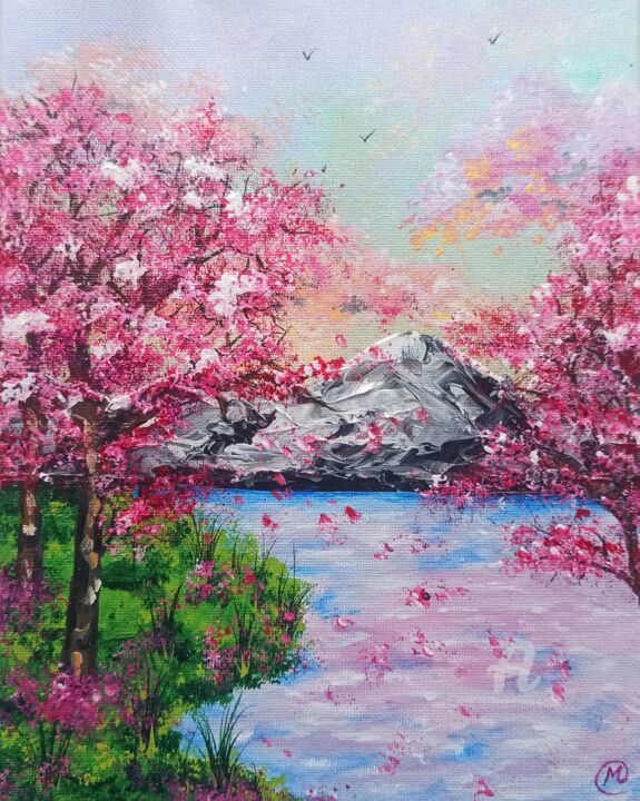 Картина под названием "PAISAJE EN FLOR" - María Del Carmen Pérez, Подлинное произведение искусства, Акрил Установлен на Дере…