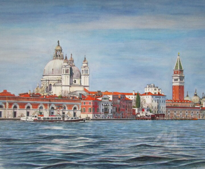 Venezia 13 "Santa Maria della Salute + Capanile San Marco" 绘画, 16.5x23.2 in