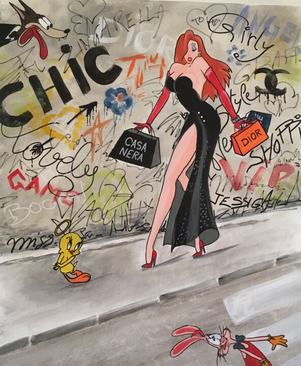 Virée shopping pour Jessica 绘画, 21.7x17.7 in