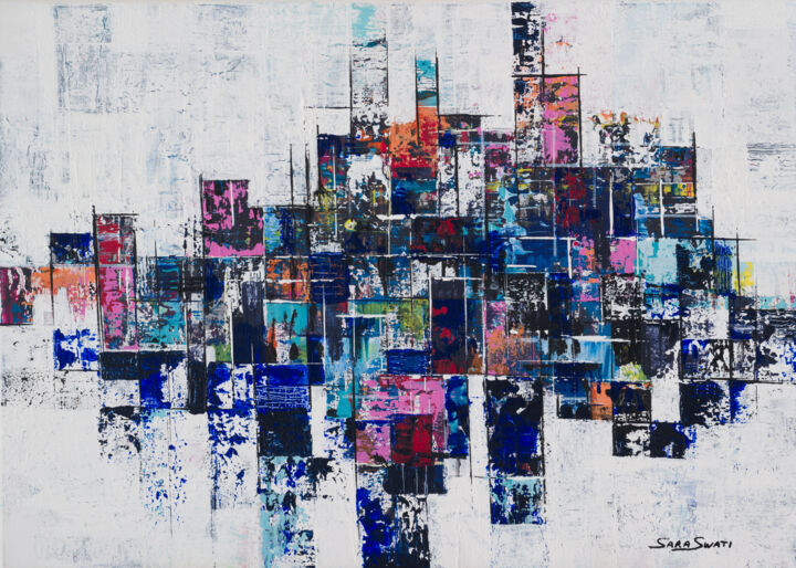 Pintura titulada "Dreamy Village" por Sara Swati, Obra de arte original, Acrílico Montado en Bastidor de camilla de madera