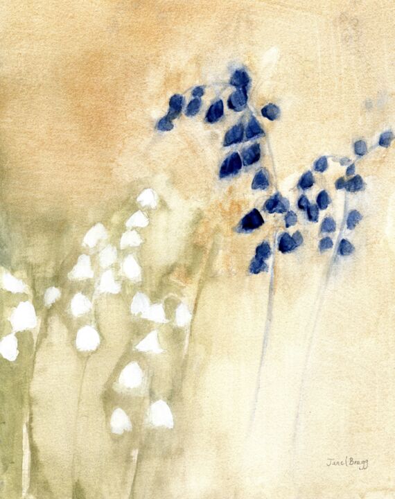 Floral with Bluebells and Snowdrops 绘画, 10x8 in