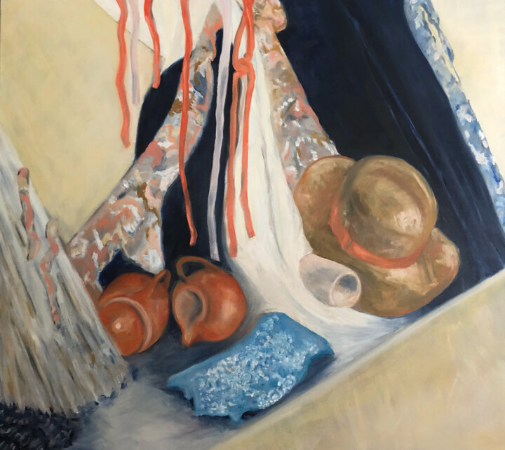 Painting titled "Meer of minder" by Madeleine Van Drunen, Original Artwork, Oil Mounted on Wood Stretcher frame