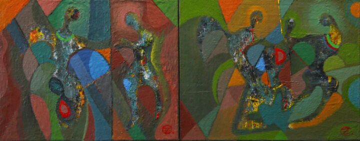 Dance. Diptych 绘画, 15.8x39.4 in