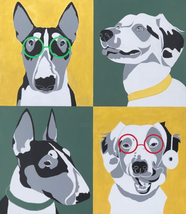 pop dogs Schilderij, 31,5x27,6 in
