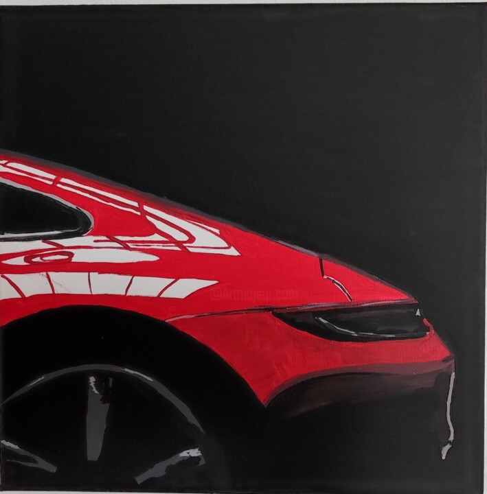 Acrylbild Porsche 911 991 rot Detail 绘画, 11.8x11.8 in