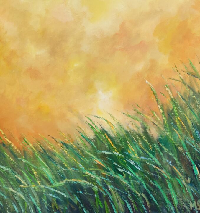 「Honey sunset」というタイトルの絵画 Maria Slynkoによって, オリジナルのアートワーク, オイル ウッドストレッチャーフレームにマウント