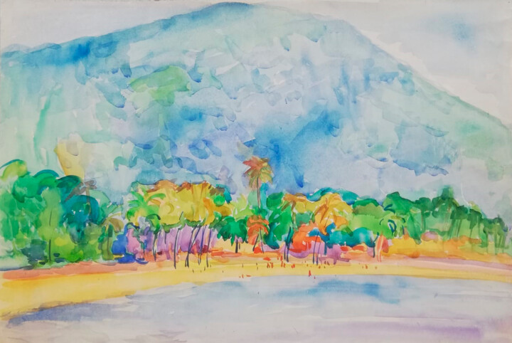 Zeichnungen mit dem Titel "The bay" von Yulia Aks, Original-Kunstwerk, Aquarell