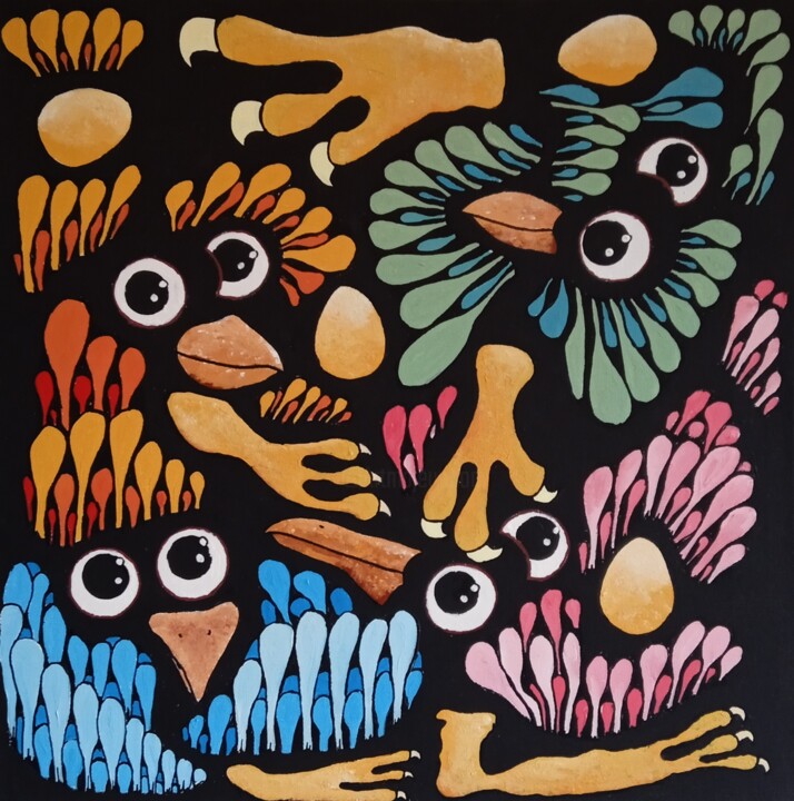 Droles d'oiseaux 2 . 绘画, 15.8x15.8 in