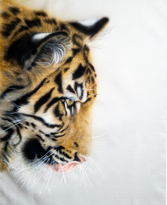 Tiger – Silk painting portrait, realism, animals, wildlife 绘画, 17.3x14.2 in