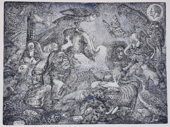 Hommages des animaux à Monsieur BUFFON 印花与版画, 15.8x19.7 in