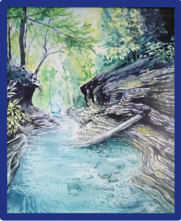Painting titled "Каньон реки Бешенка" by Maiia Kamaldinova, Original Artwork, Watercolor