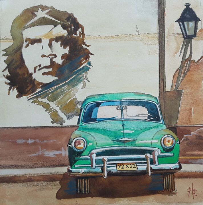 Cuba vintage car 绘画, 11.8x11.8 in