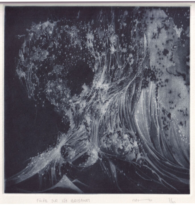 Gravures & estampes intitulée "Finir sur les brisa…" par Dominique Keruzec (Maho), Œuvre d'art originale, Gravure