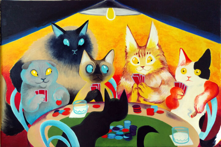 Cats Playing Poker 绘画, 23x34 in