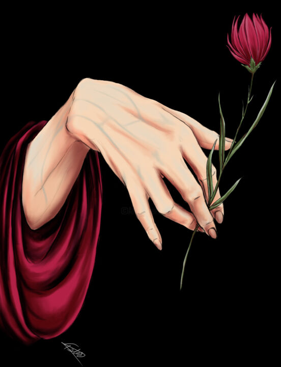 Цифровое искусство под названием "Holding Wild Flower" - Tülay Ateş, Подлинное произведение искусства, 2D Цифровая Работа