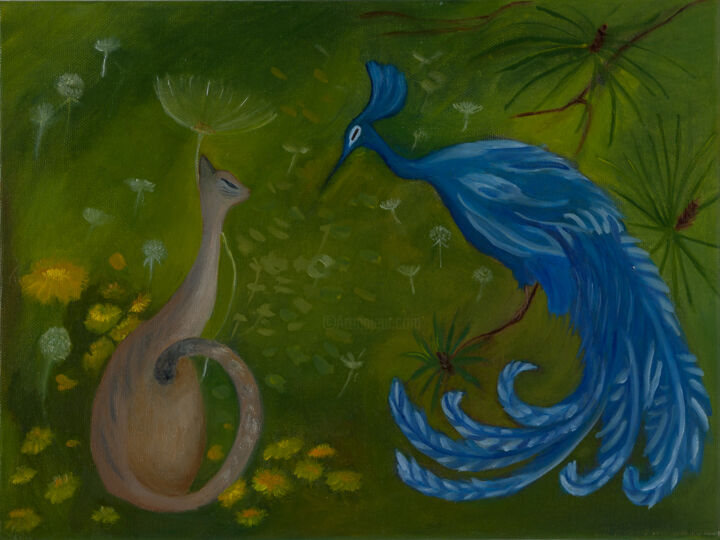 Бонбон и синяя птица удачи 絵画, 11.8x15.8 in