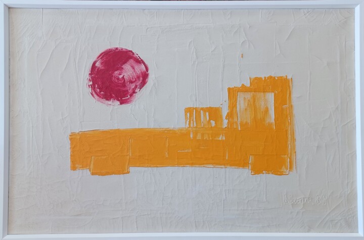 Painting titled "La locomotive" by Michel Divorne, Original Artwork, Oil Mounted on Wood Stretcher frame