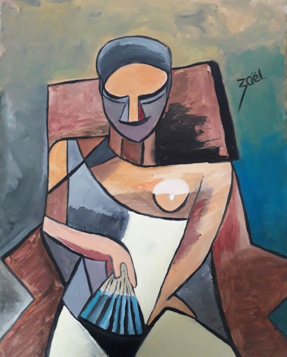 LA FEMME A L'EVENTAIL 绘画, 19.7x15.8 in