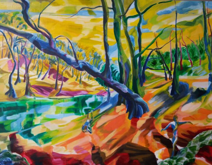 Peinture intitulée "Parc Josaphat 4" par Marc Declercq, Œuvre d'art originale, Huile