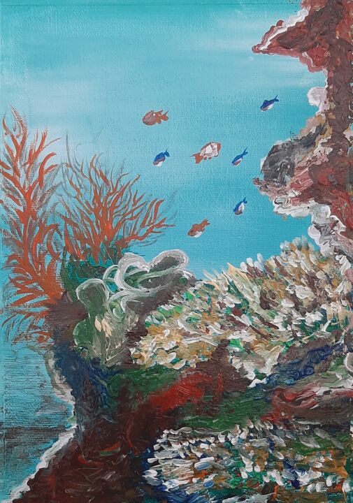 Schilderij getiteld "Coral reef" door Ajw, Origineel Kunstwerk, Acryl