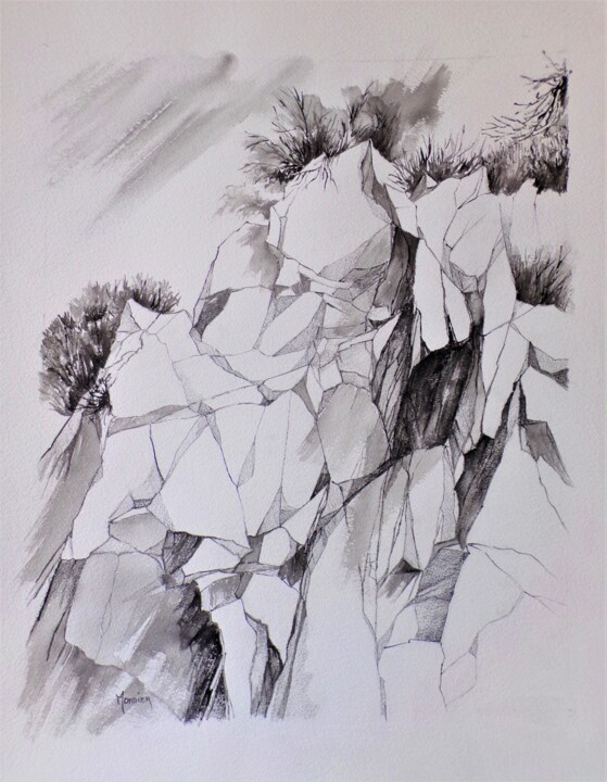 Dessin intitulée "Falaise" par Cathy Monnier, Œuvre d'art originale, Graphite