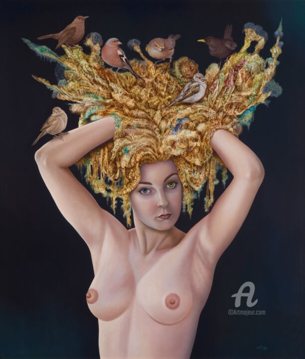 Peinture intitulée "The maid with the a…" par Frank Kortan, Œuvre d'art originale, Huile