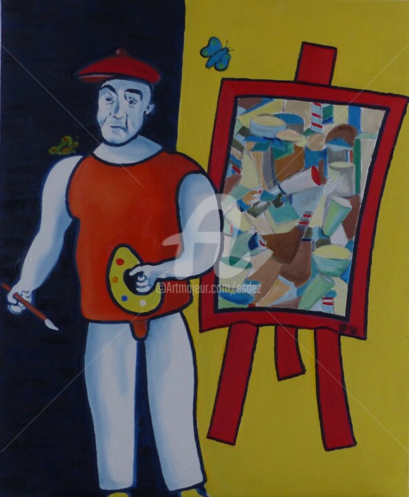 Painting titled "En pied léger" by Esdez, Original Artwork, Oil Mounted on Wood Stretcher frame