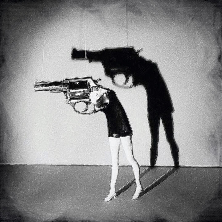 Woman Gun On Stage 绘画, 20x20 in