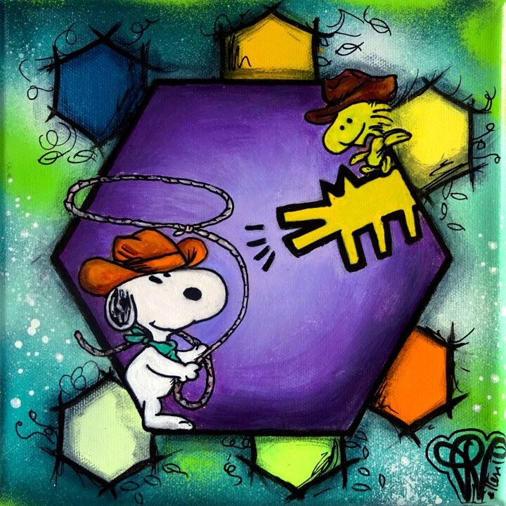 Painting titled "Petit tableau pop a…" by Pvettese, Original Artwork, Spray paint Mounted on Wood Stretcher frame