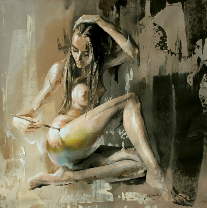 Painting titled "JK22-0405 Early Spr…" by Jonas Kunickas, Original Artwork, Oil Mounted on Wood Stretcher frame