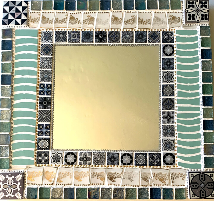 miroir mosaïque murale " neige en forêt" 39 X 37 cm 设计, 14.6x15.4 in