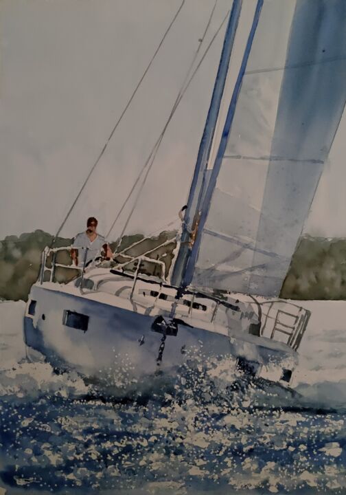"Ocean Boat" başlıklı Tablo Vedat Yildiz tarafından, Orijinal sanat, Suluboya