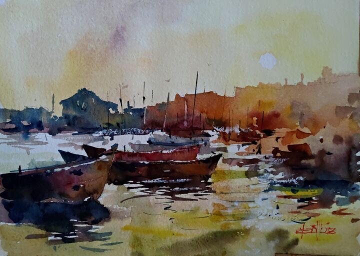 "Marmara Island port" başlıklı Tablo Vedat Yildiz tarafından, Orijinal sanat, Suluboya