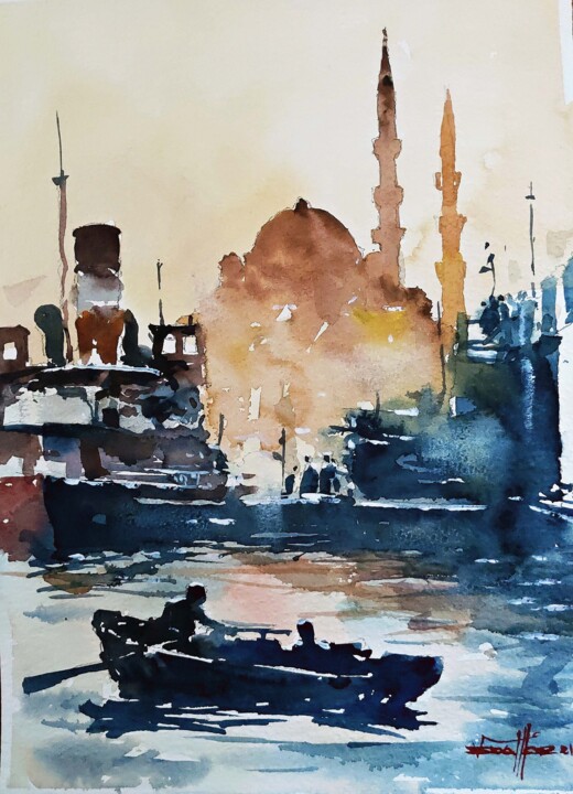 "Eminönü" başlıklı Tablo Vedat Yildiz tarafından, Orijinal sanat, Suluboya