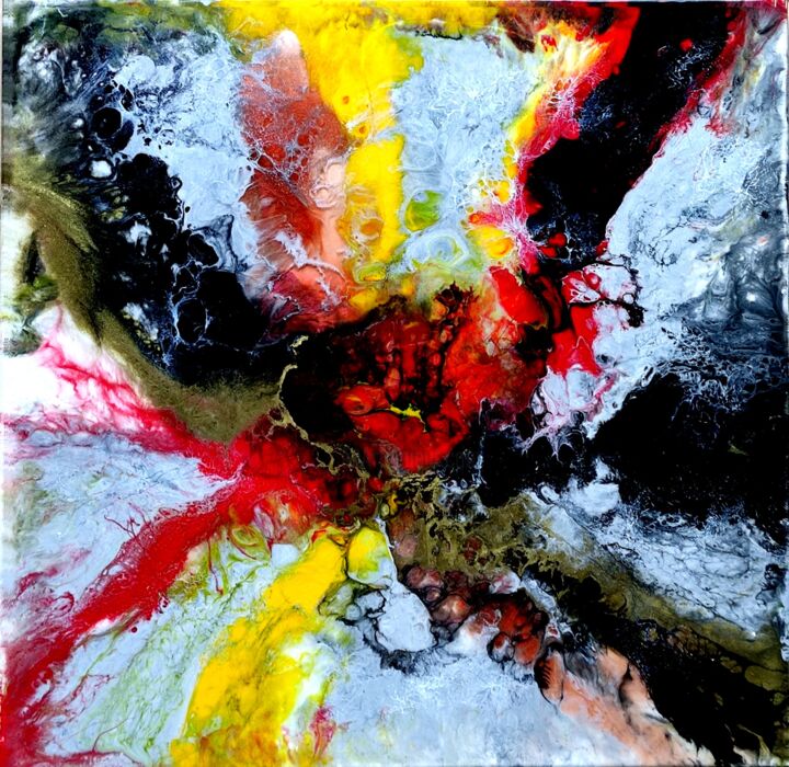 Painting titled ""Trivia"" by Mitty, Original Artwork, Pigments Mounted on Wood Stretcher frame