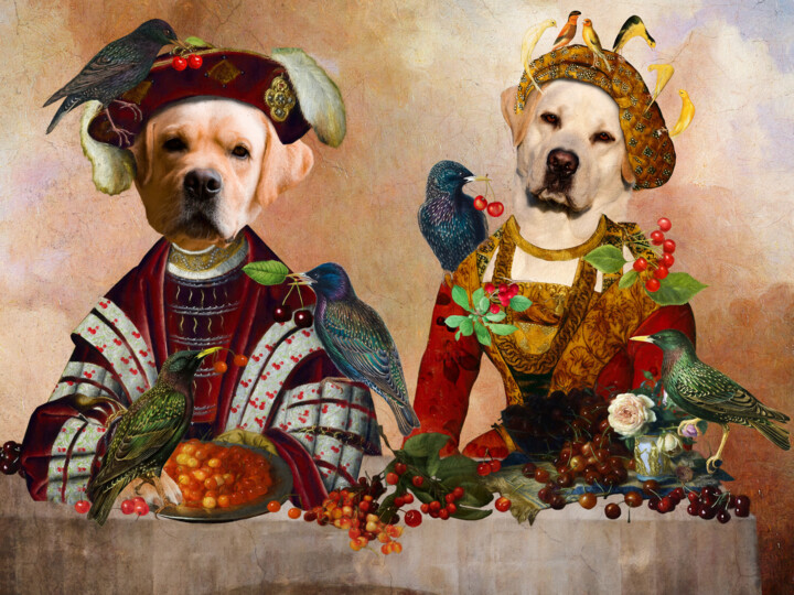Labrador Retriever Cherries thief 绘画, 12x16 in