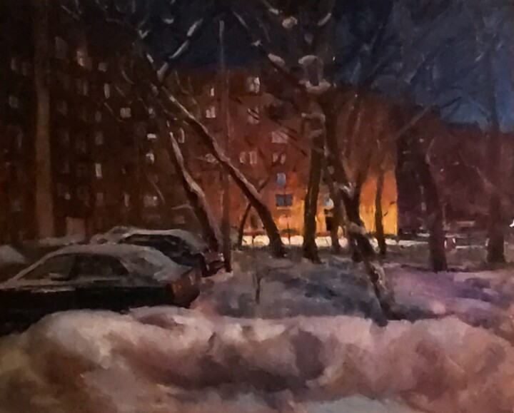 Painting titled "Мой двор" by Nina Silaeva, Original Artwork, Oil