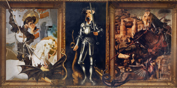 Saint Airedale Terrier and Dragon 数字艺术