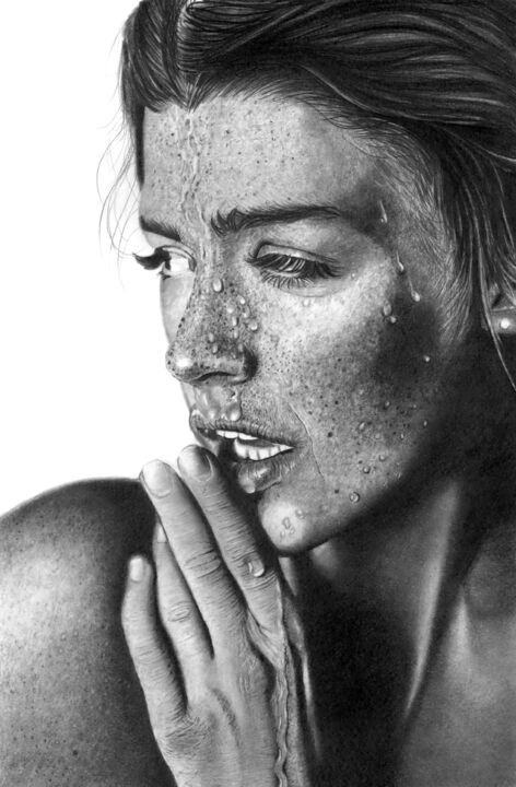Disegno intitolato "Shower 2022" da Paul Stowe, Opera d'arte originale, Grafite