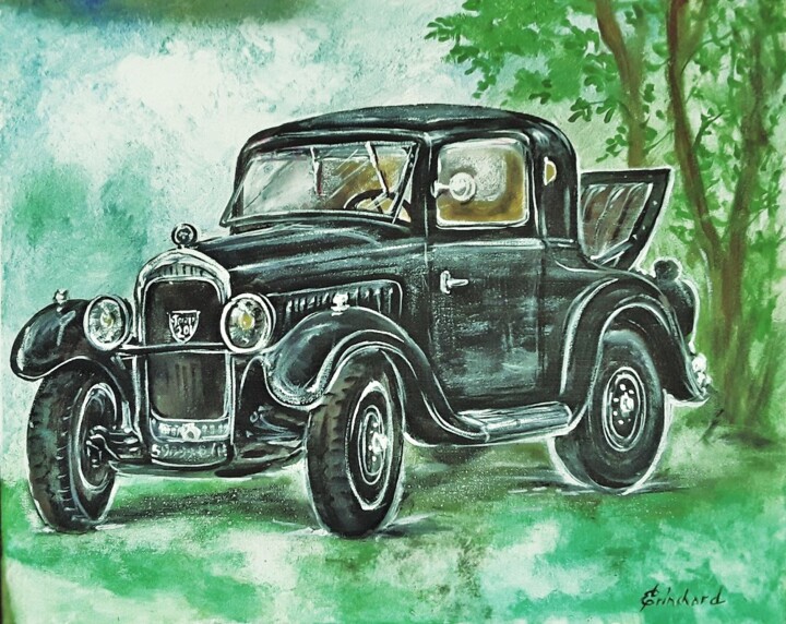 voiture ancienne 绘画, 18.1x21.7 in