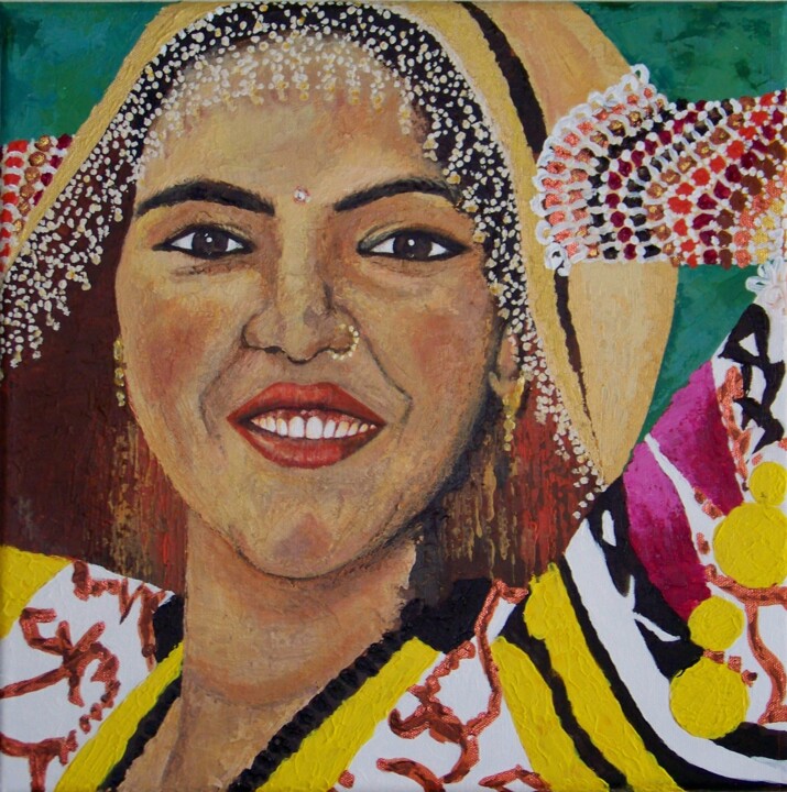 Peinture intitulée "La belle aux bracel…" par Maryse Curinier-Rochette, Œuvre d'art originale, Acrylique Monté sur Châssis e…