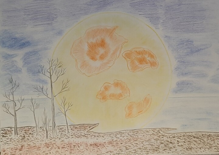 grand soleil sur la plage 图画, 11.8x16.5 in