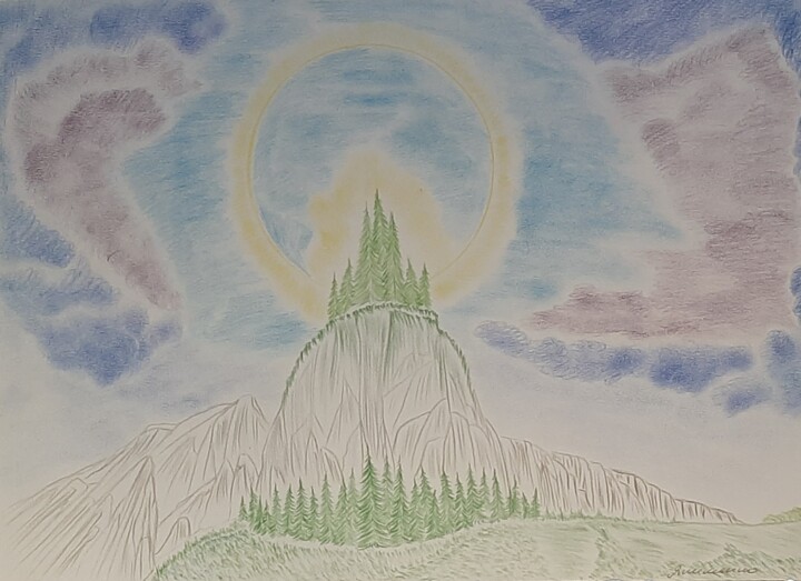 le soleil illumine le rocher 图画, 11.8x16.5 in