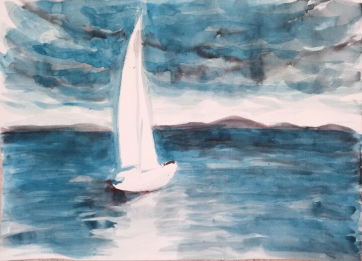 Drawing titled "L'encre navigue" by Edith Bos Boyer (EDITH DONC), Original Artwork, Ink