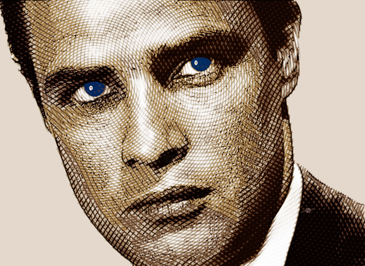 Digital Arts titled "Young Marlon Brando…" by Tony Rubino, Original Artwork, Digital Painting Mounted on Wood Stretcher frame