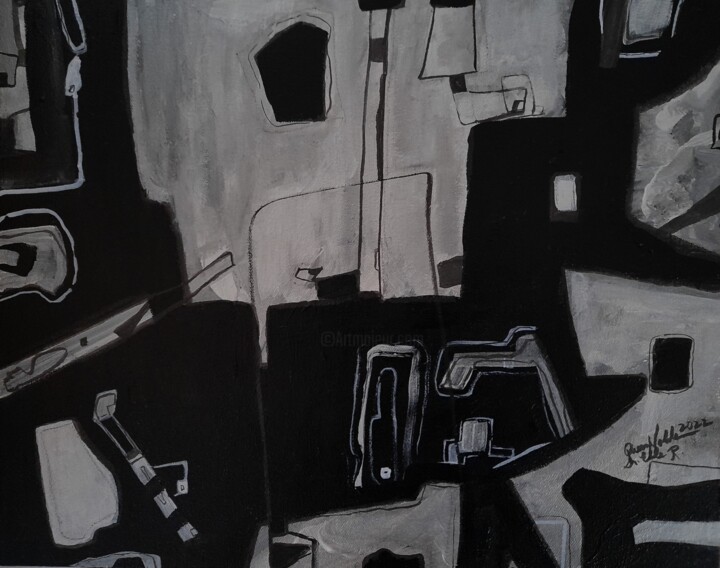 Pittura intitolato "Black and white con…" da Queennoble, Opera d'arte originale, Acrilico Montato su Pannello di legno