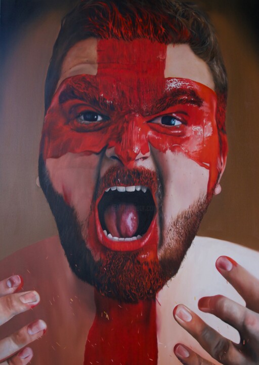 Painting titled "War" by Alina Chuprina, Original Artwork, Oil Mounted on Wood Stretcher frame