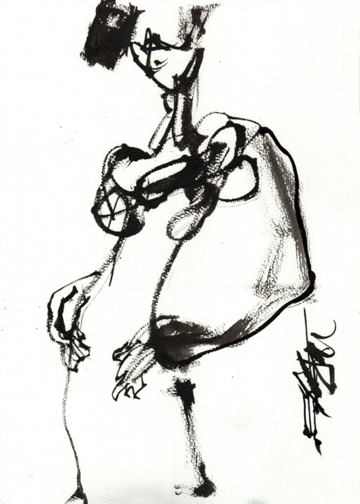 Schilderij getiteld "N°890 Posture" door Alexandre Dumitrescu, Origineel Kunstwerk, Aquarel