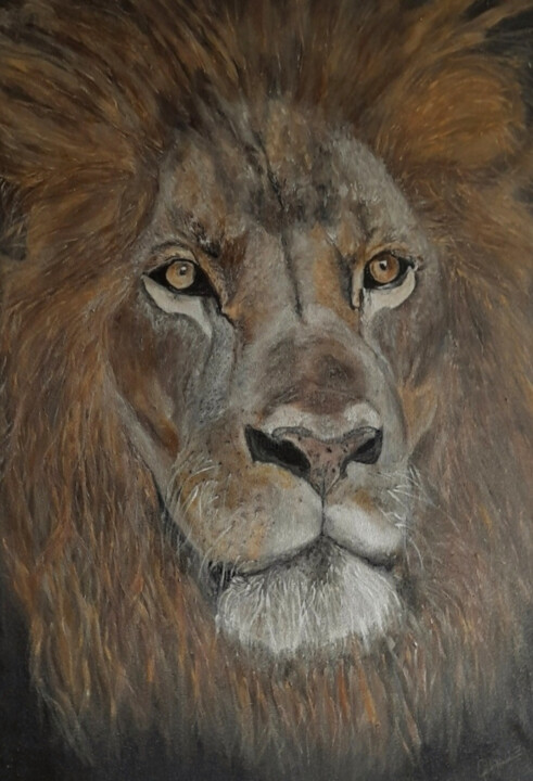 León Lion Portrait "Rey" Pittura, 36x24 in