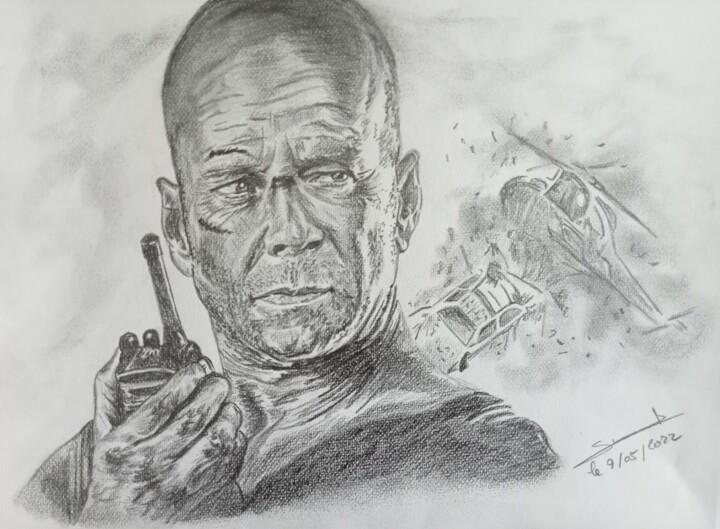 Portrait de Bruce Willis dans Die Hard 4 图画, 11.7x16.5 in